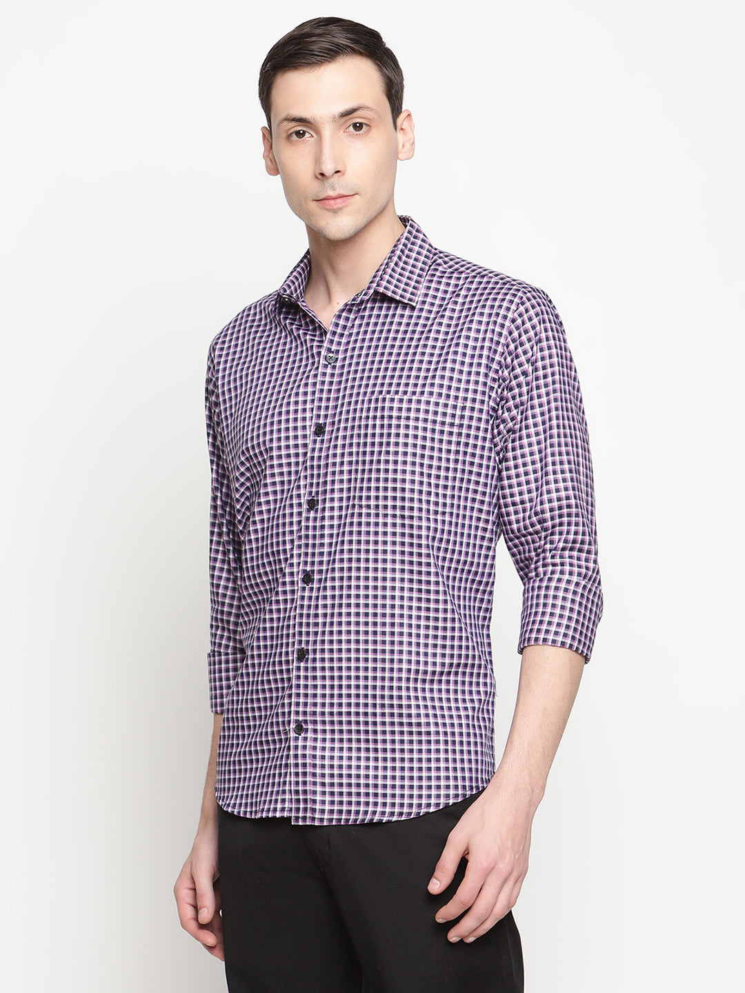 Copperline Men Navy Blue Checks Formal Shirt Copperline