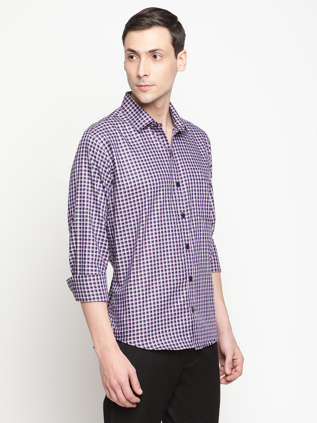 Copperline Men Navy Blue Checks Formal Shirt Copperline