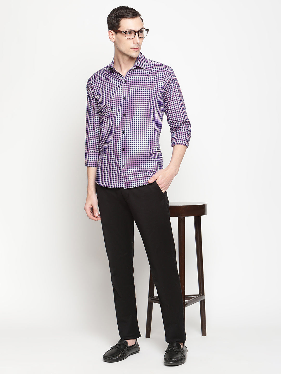 Copperline Men Navy Blue Checks Formal Shirt Copperline
