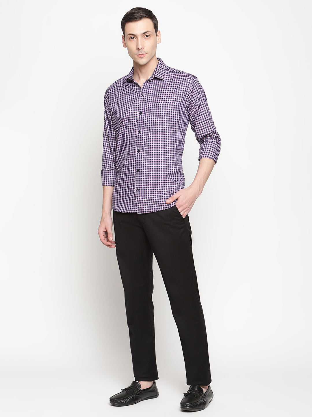 Copperline Men Navy Blue Checks Formal Shirt Copperline