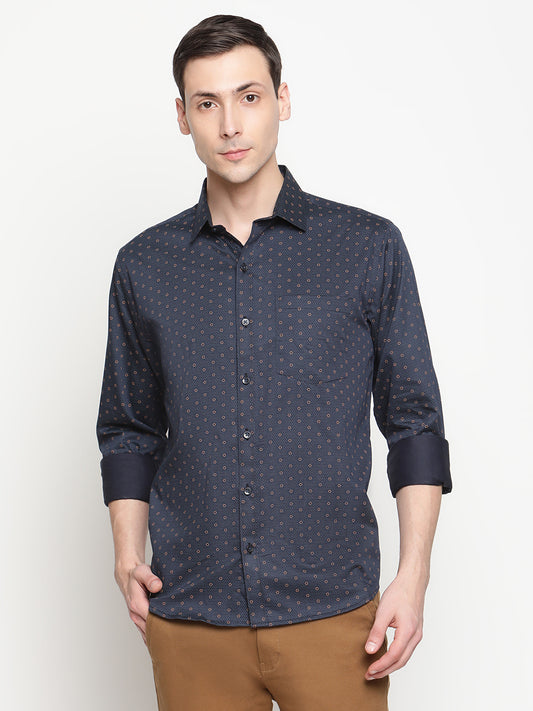 Copperline Men Navy Blue Printed Formal Shirt Copperline