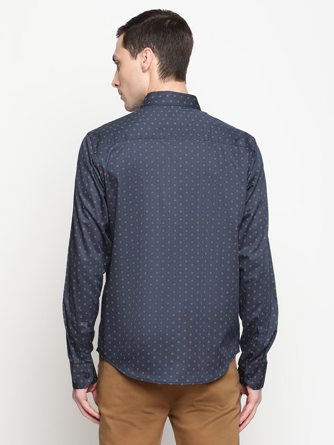 Copperline Men Navy Blue Printed Formal Shirt Copperline