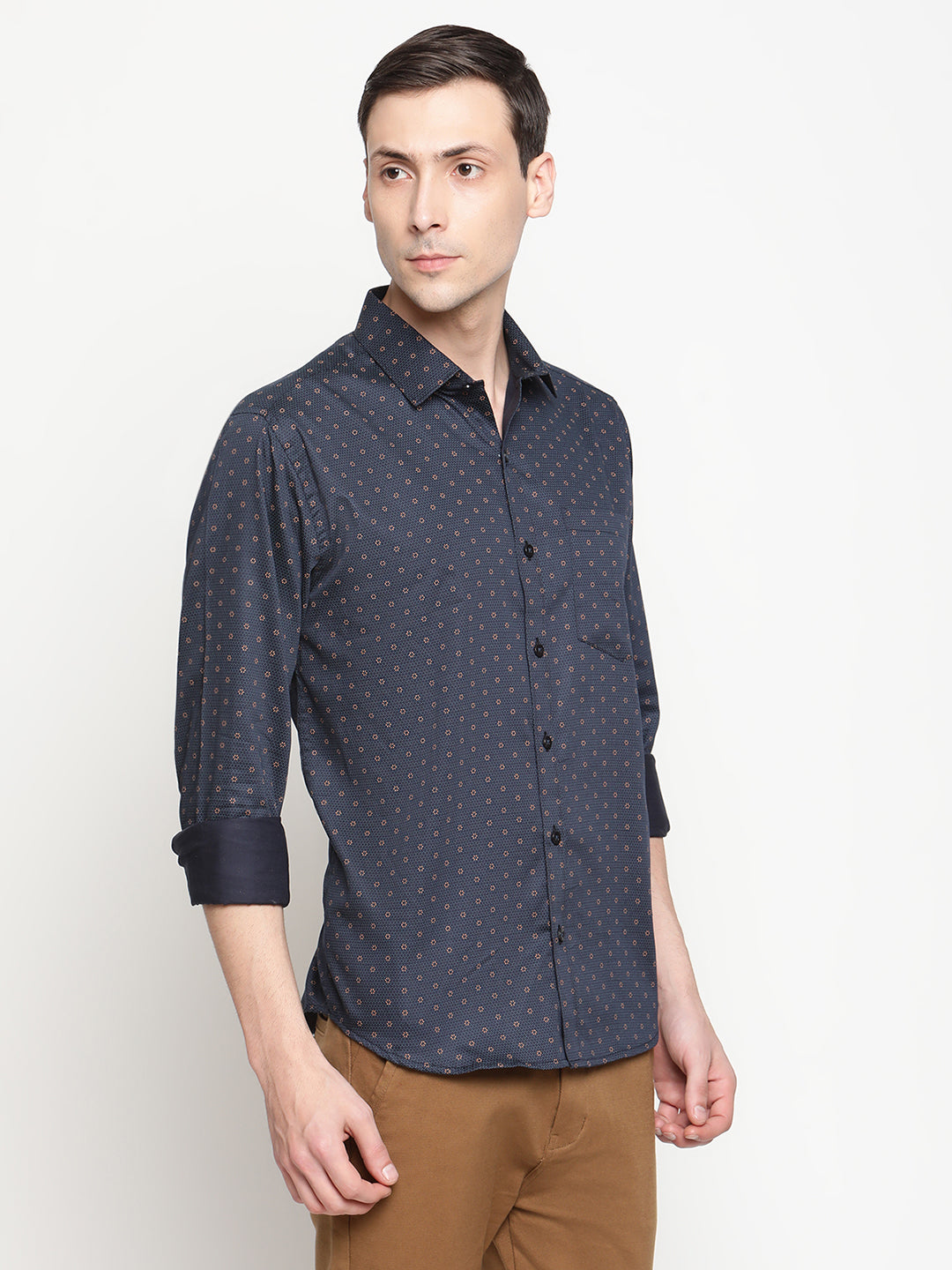 Copperline Men Navy Blue Printed Formal Shirt Copperline