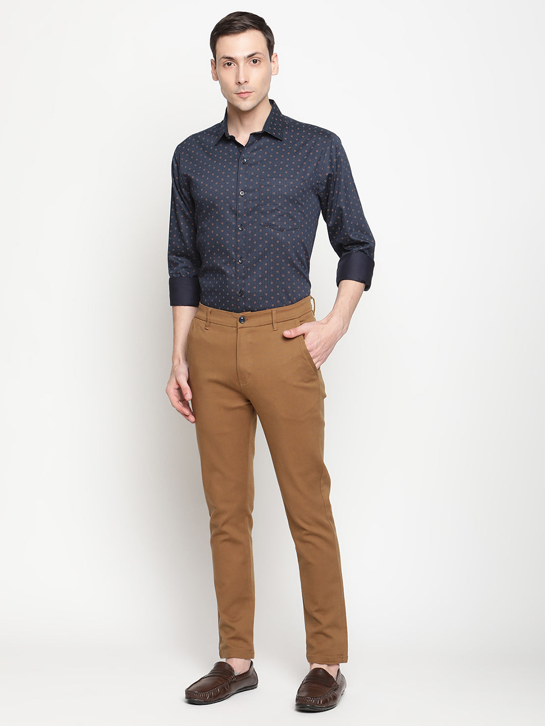 Copperline Men Navy Blue Printed Formal Shirt Copperline
