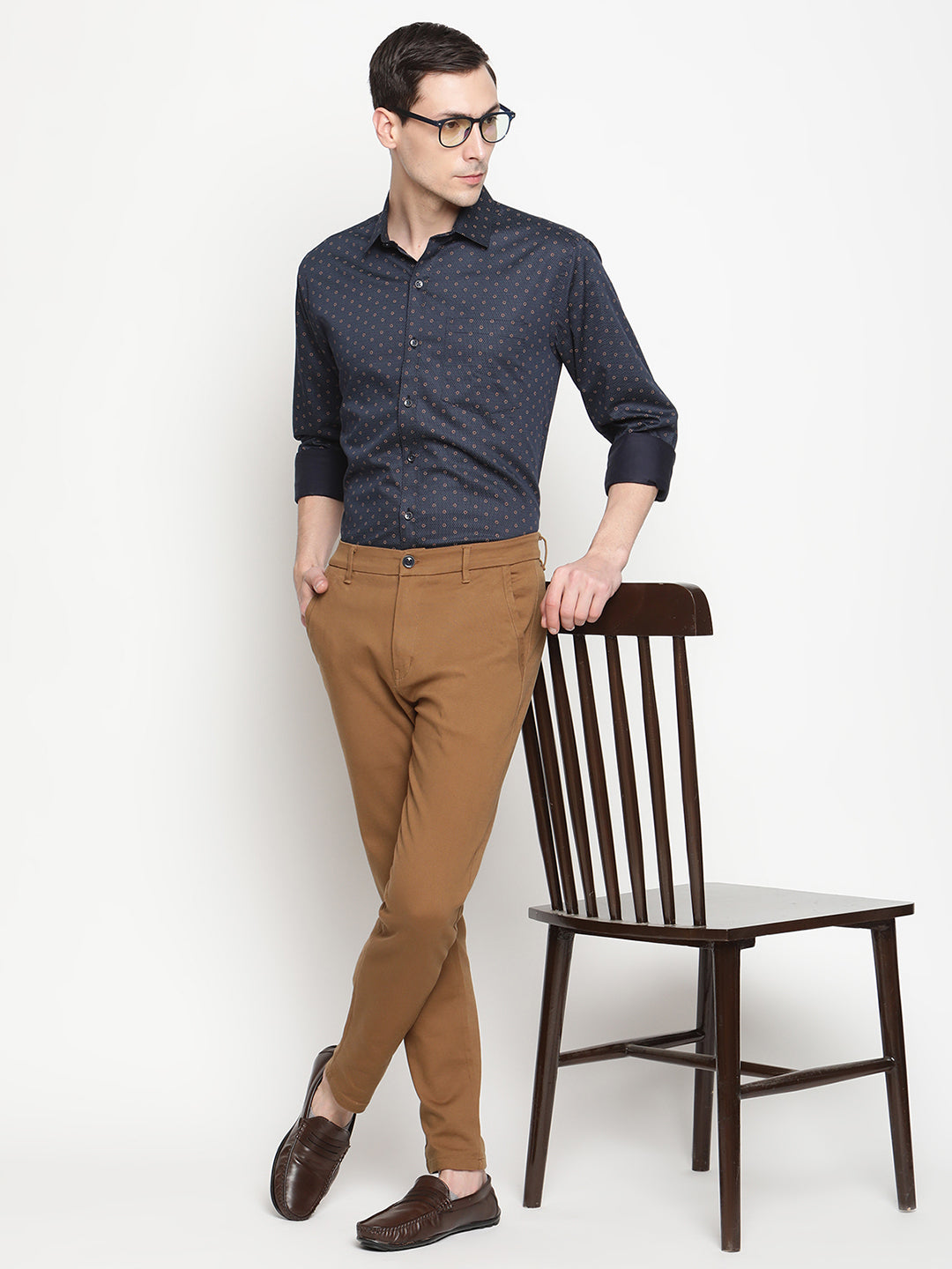 Copperline Men Navy Blue Printed Formal Shirt Copperline