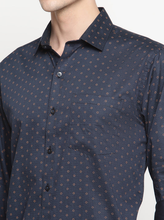 Copperline Men Navy Blue Printed Formal Shirt Copperline