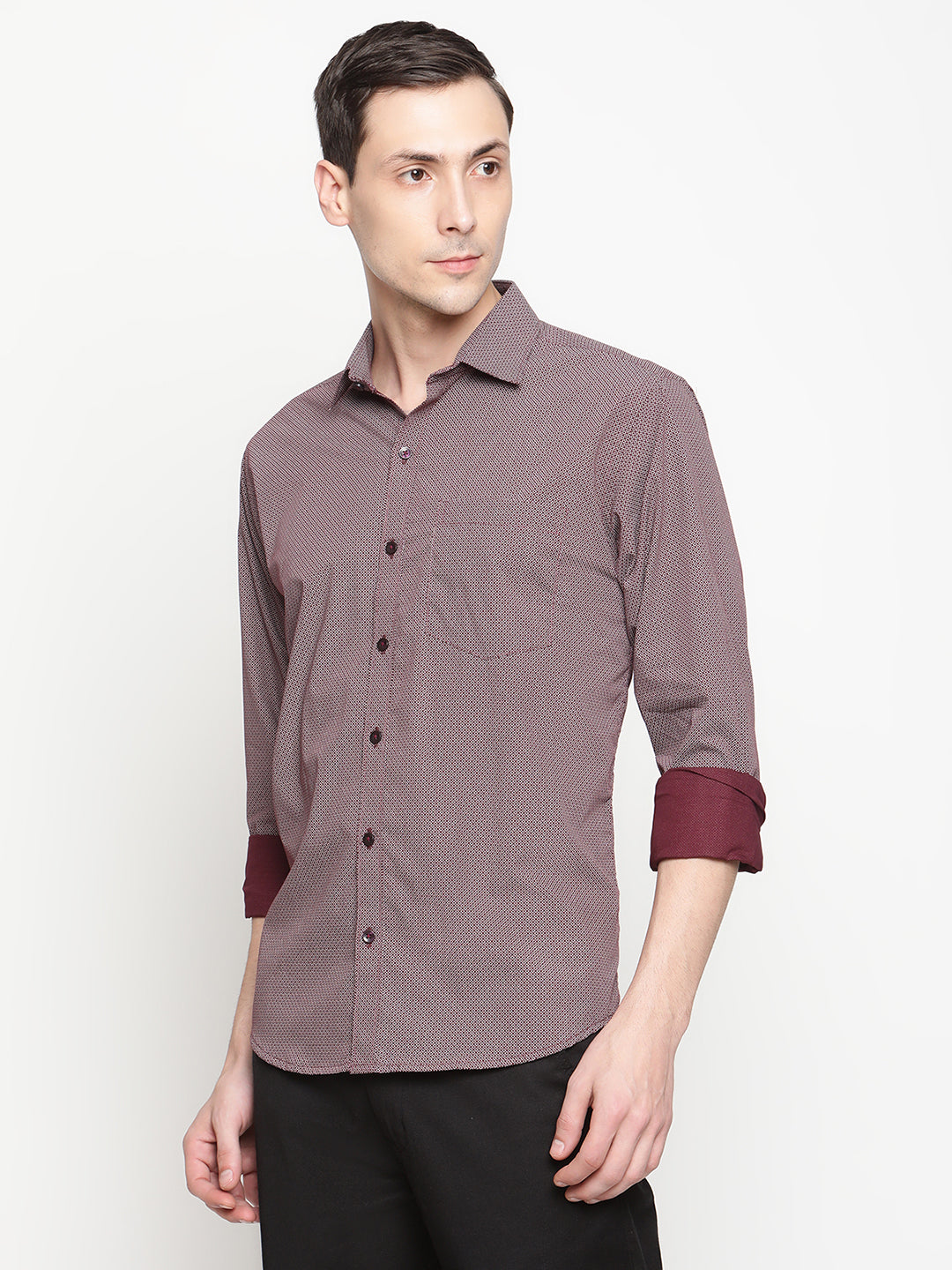 Copperline Men Maroon Printed Formal Shirt Copperline