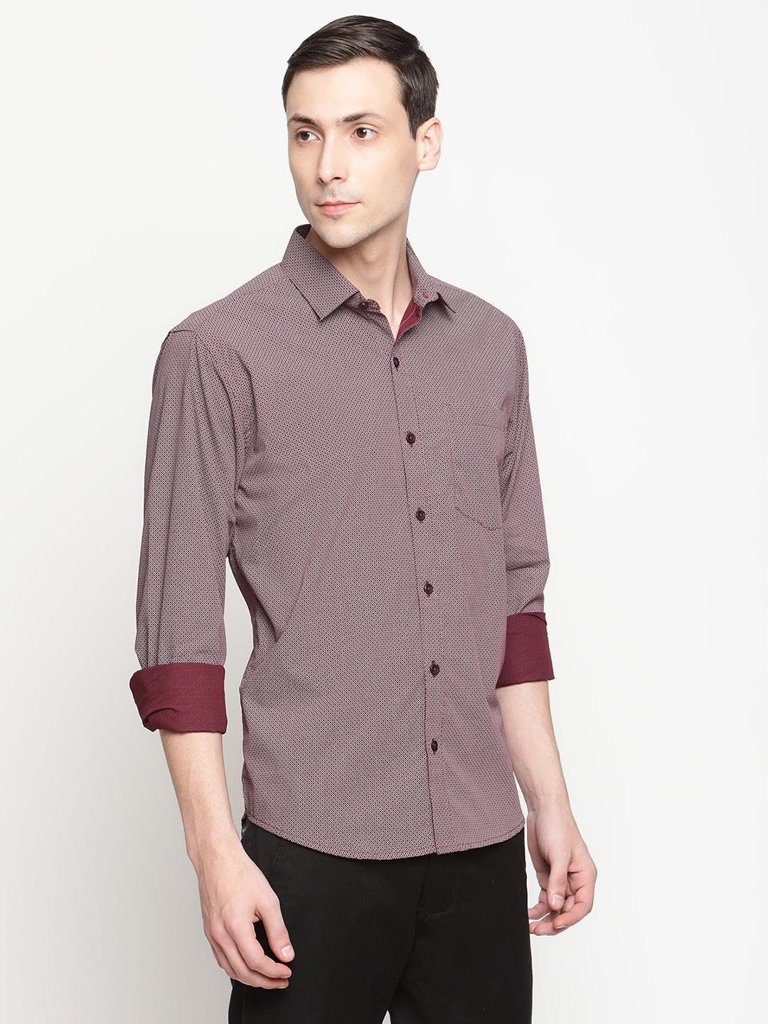 Copperline Men Maroon Printed Formal Shirt Copperline