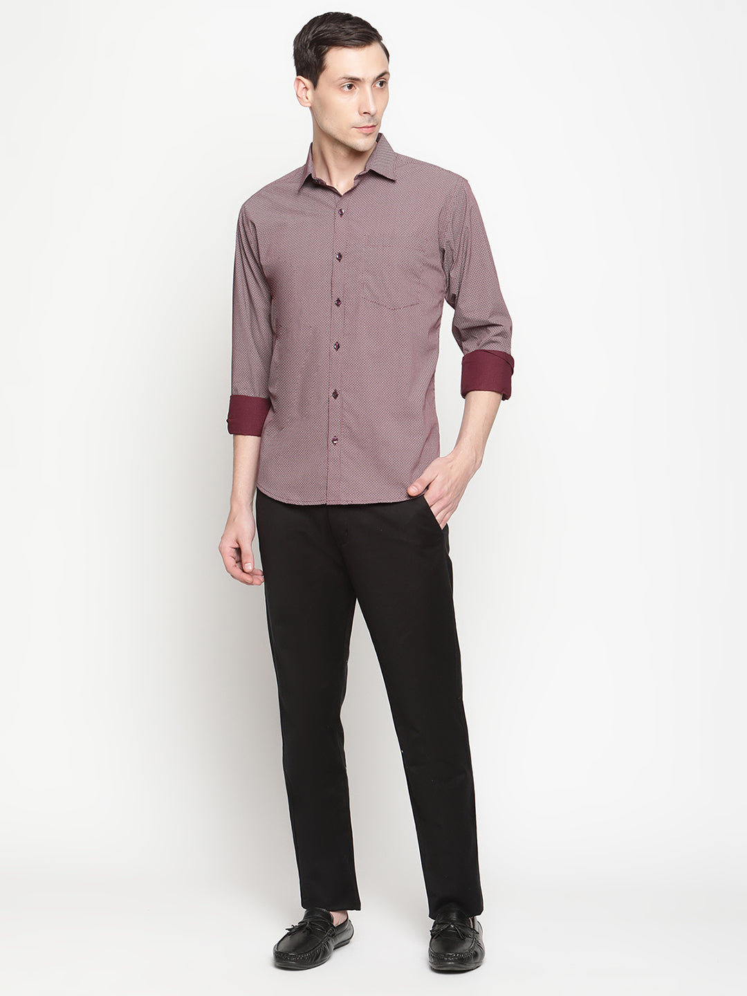 Copperline Men Maroon Printed Formal Shirt Copperline