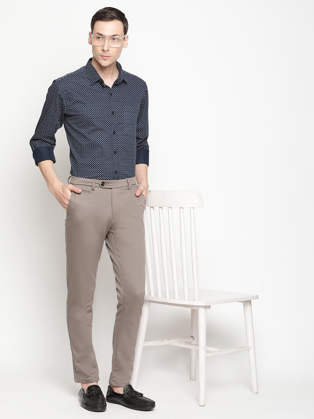 Copperline Men Navy Blue Printed Formal Shirt