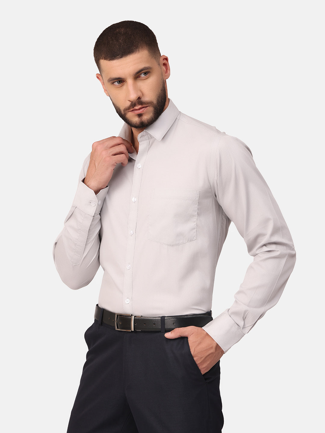 Copperline Men Light Grey Dobby Formal Shirt Copperline
