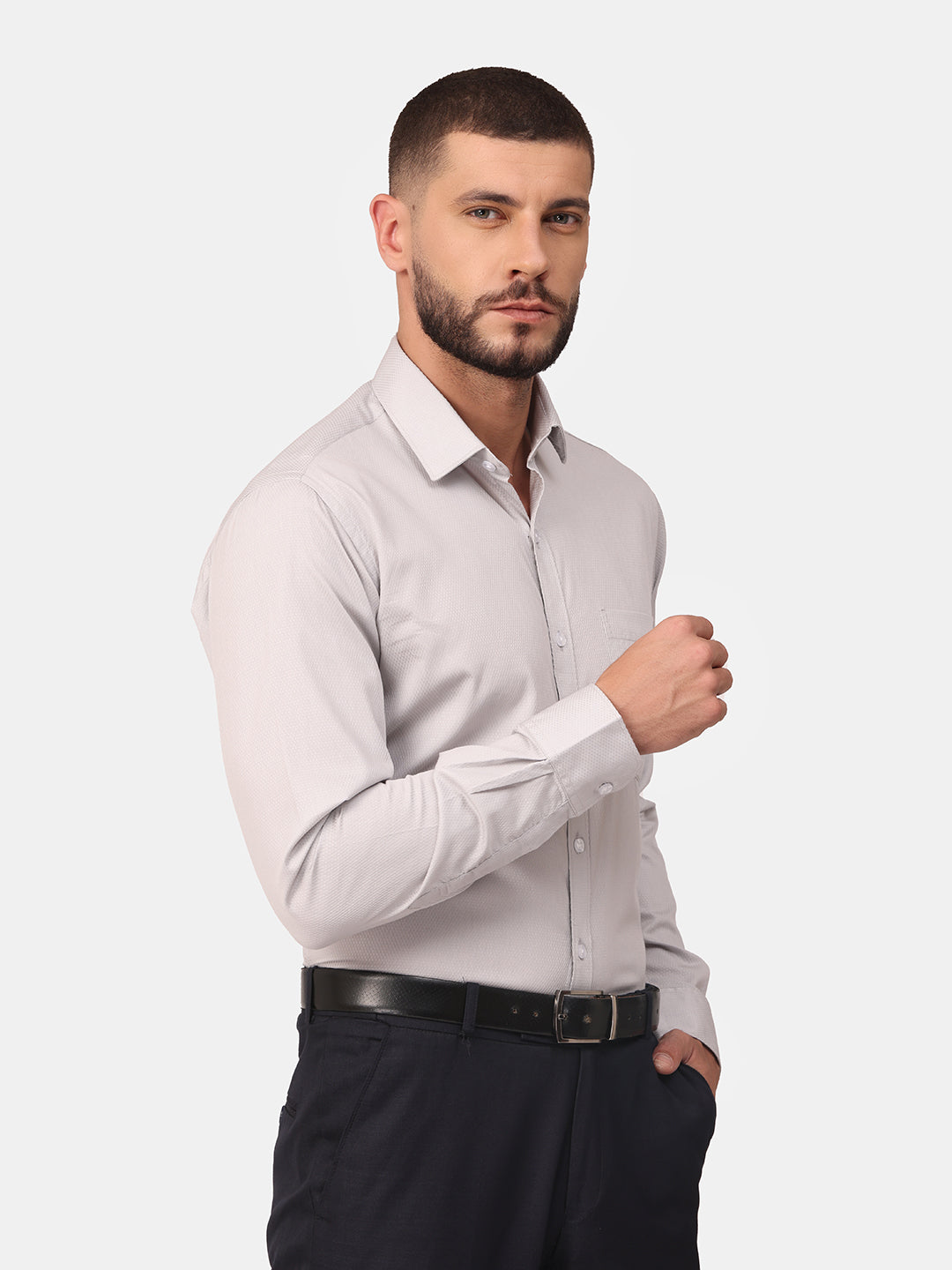 Copperline Men Light Grey Dobby Formal Shirt Copperline
