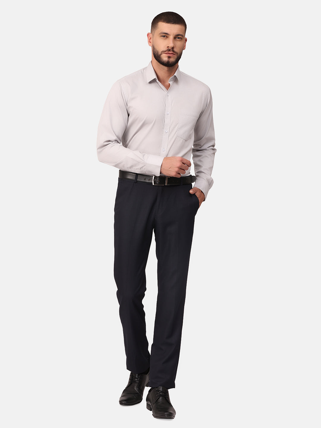 Copperline Men Light Grey Dobby Formal Shirt Copperline