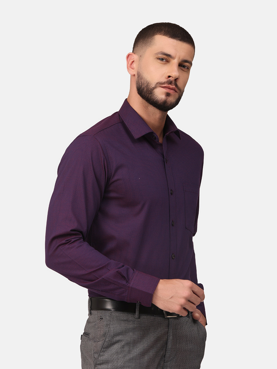 Copperline Men Purple Dobby Formal Shirt