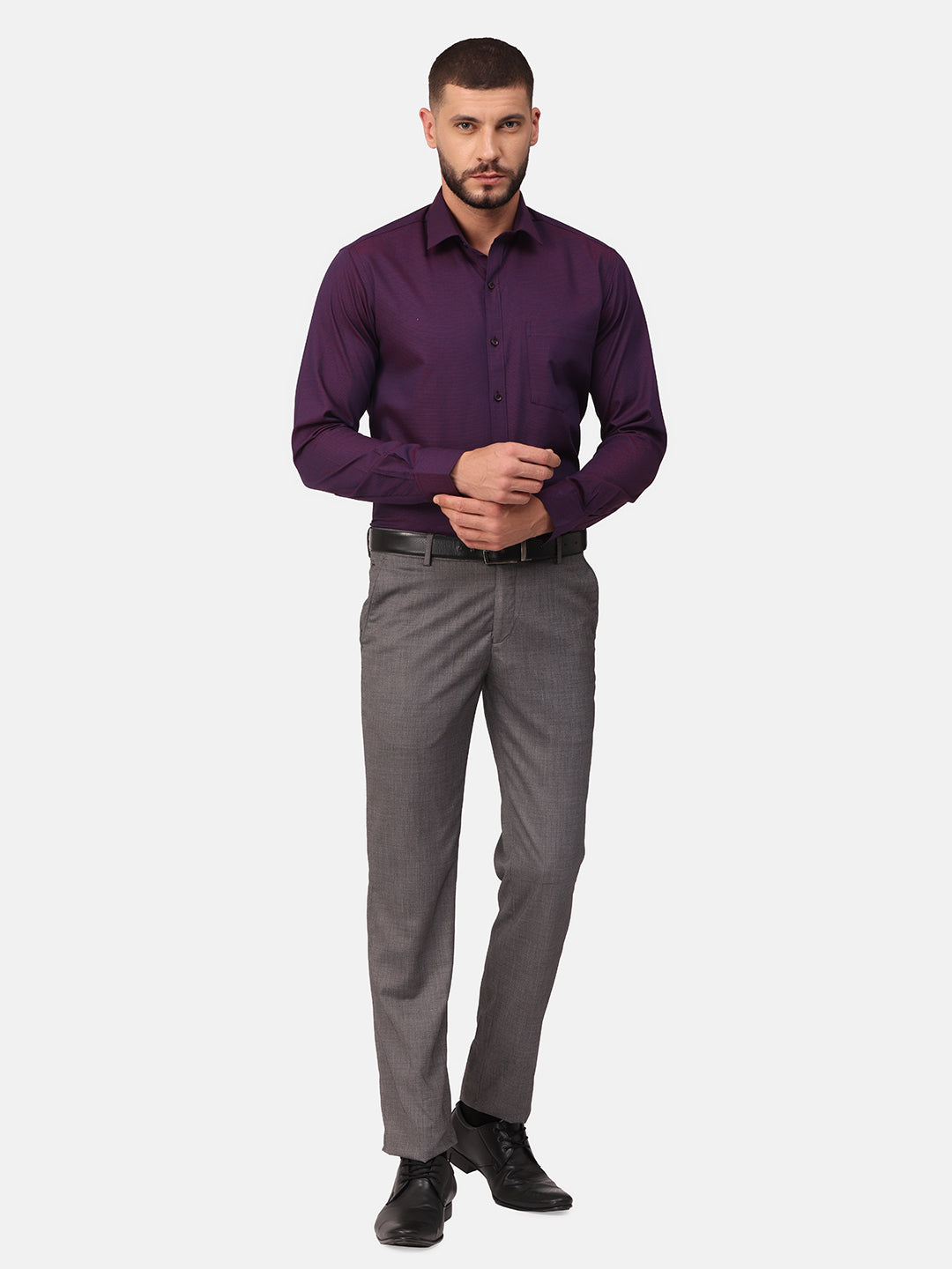 Copperline Men Purple Dobby Formal Shirt