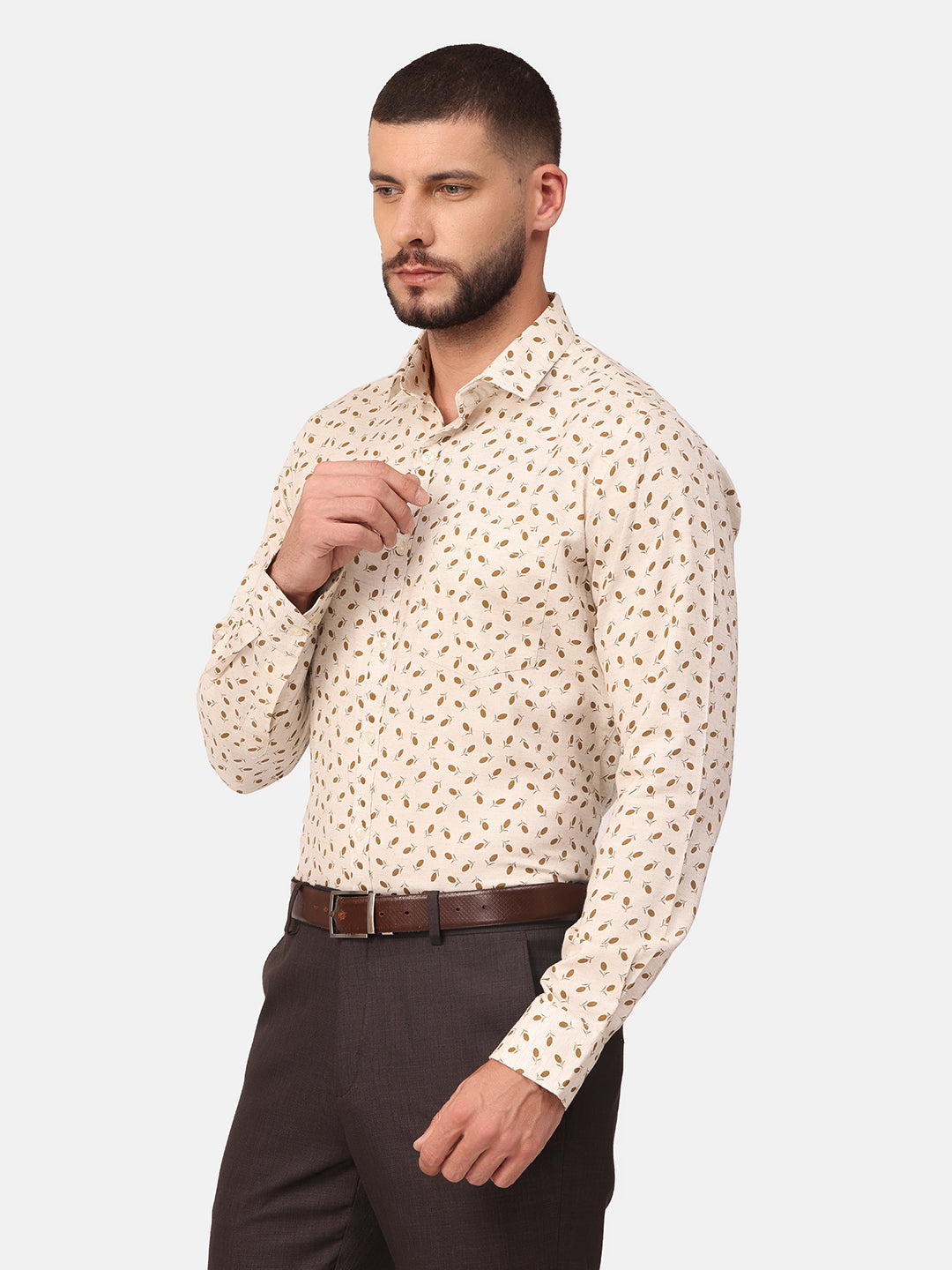 Copperline Men Beige Printed Formal Shirt Copperline