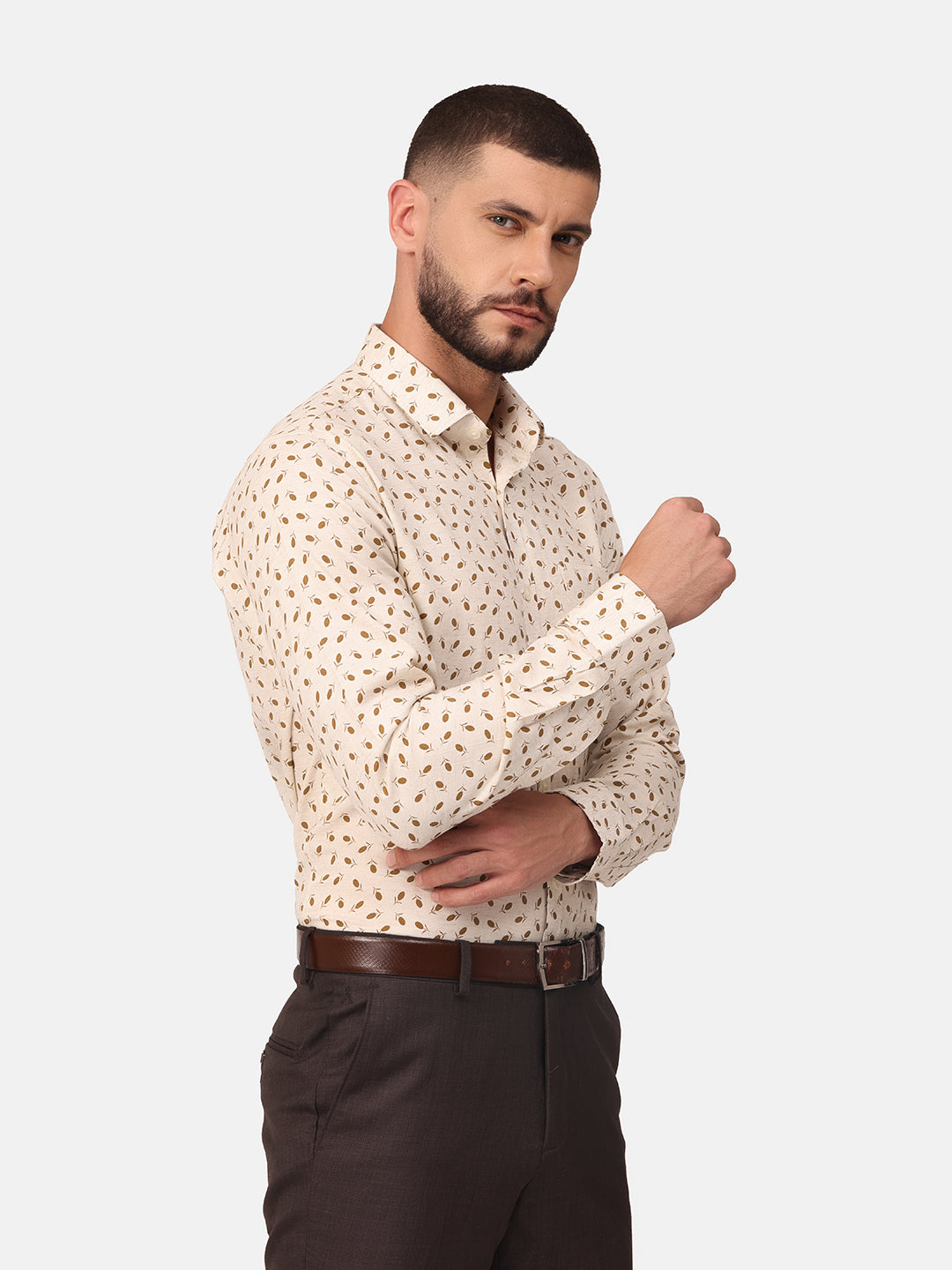 Copperline Men Beige Printed Formal Shirt Copperline