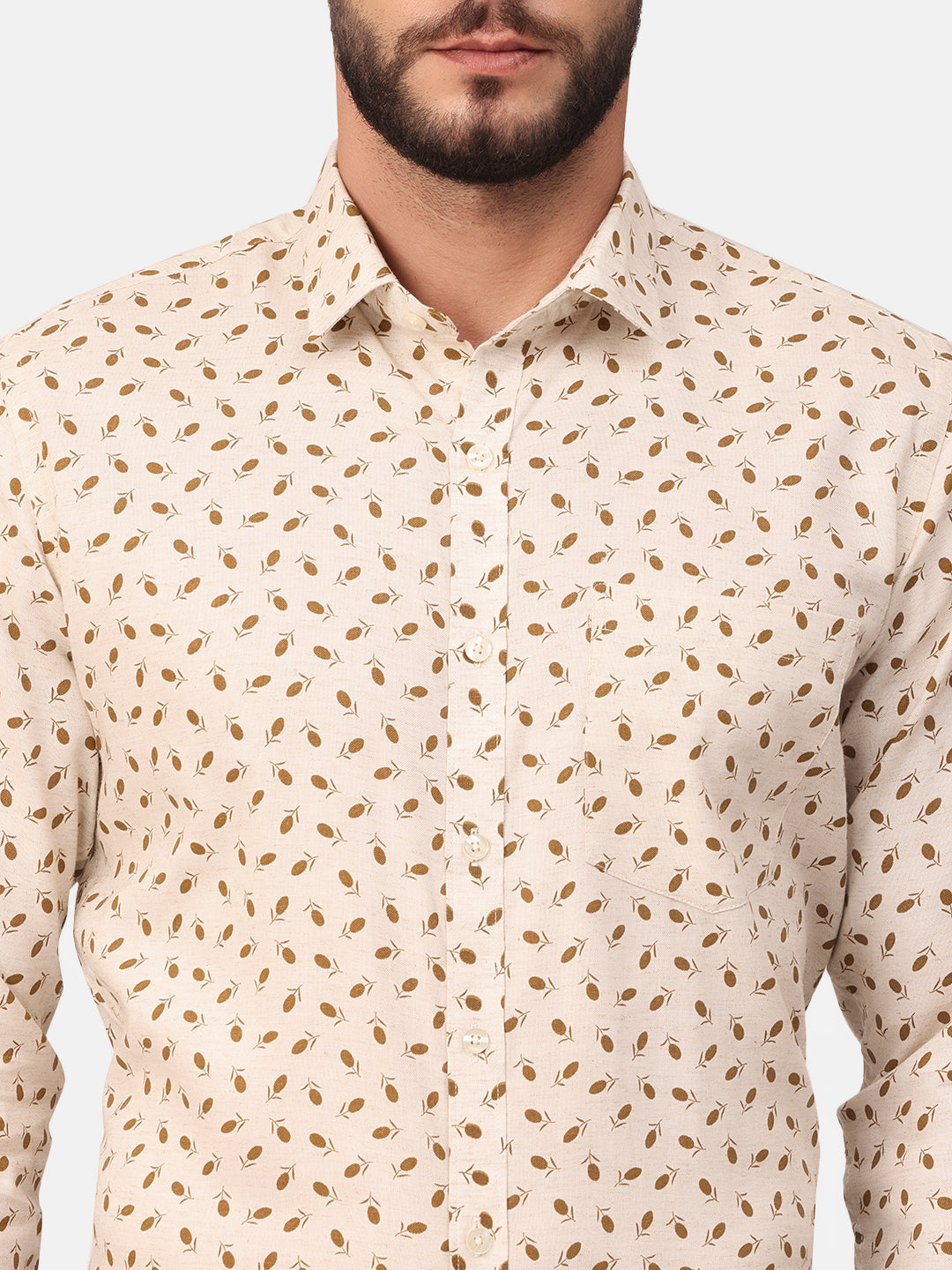 Copperline Men Beige Printed Formal Shirt Copperline