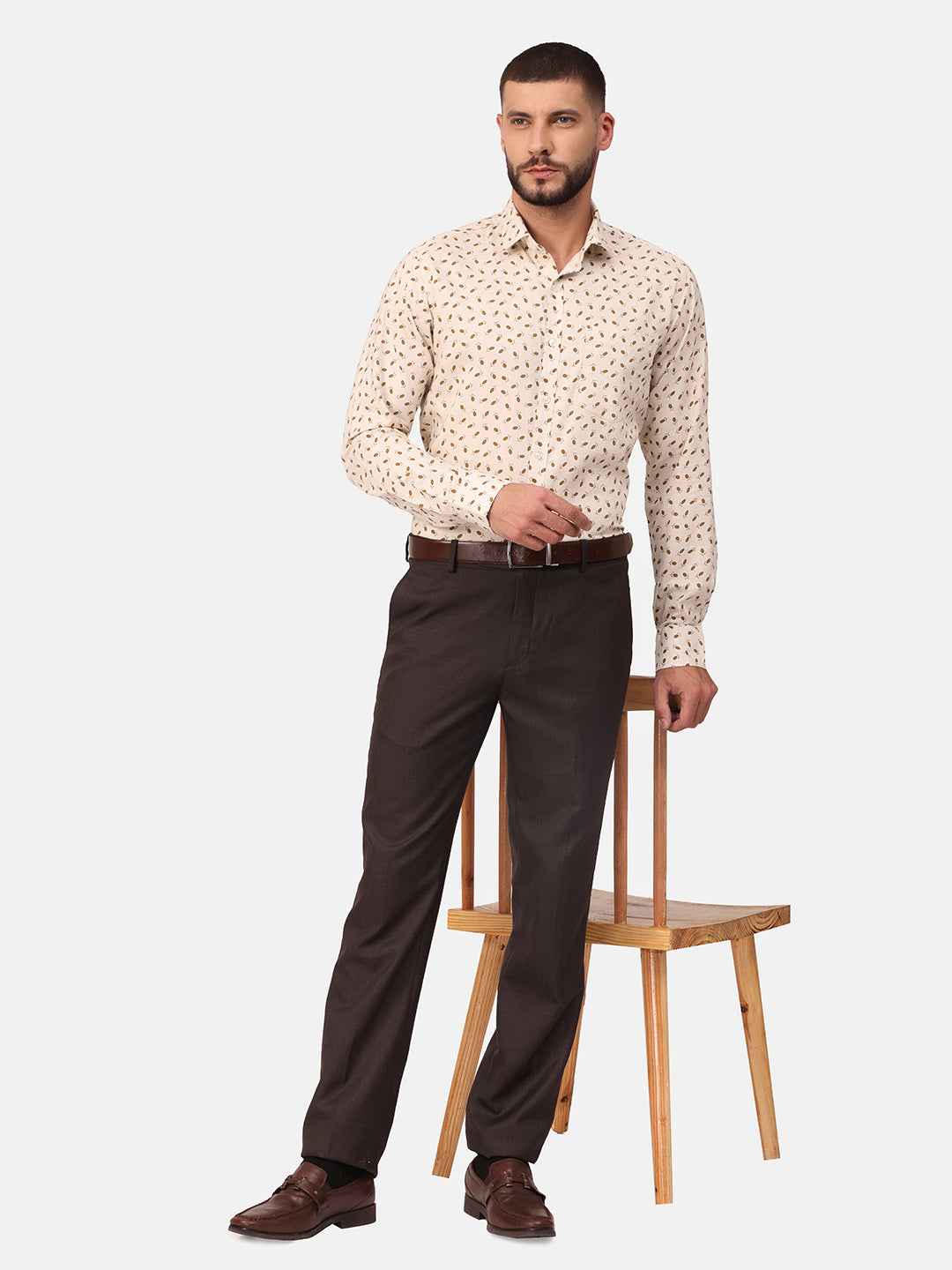 Copperline Men Beige Printed Formal Shirt Copperline