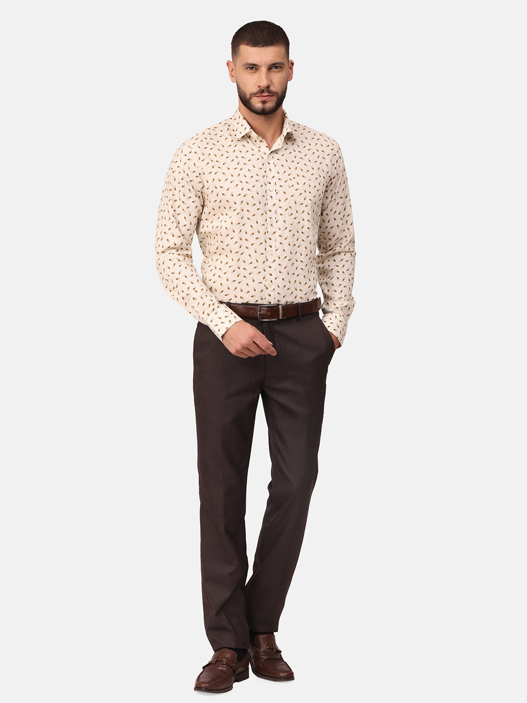 Copperline Men Beige Printed Formal Shirt Copperline
