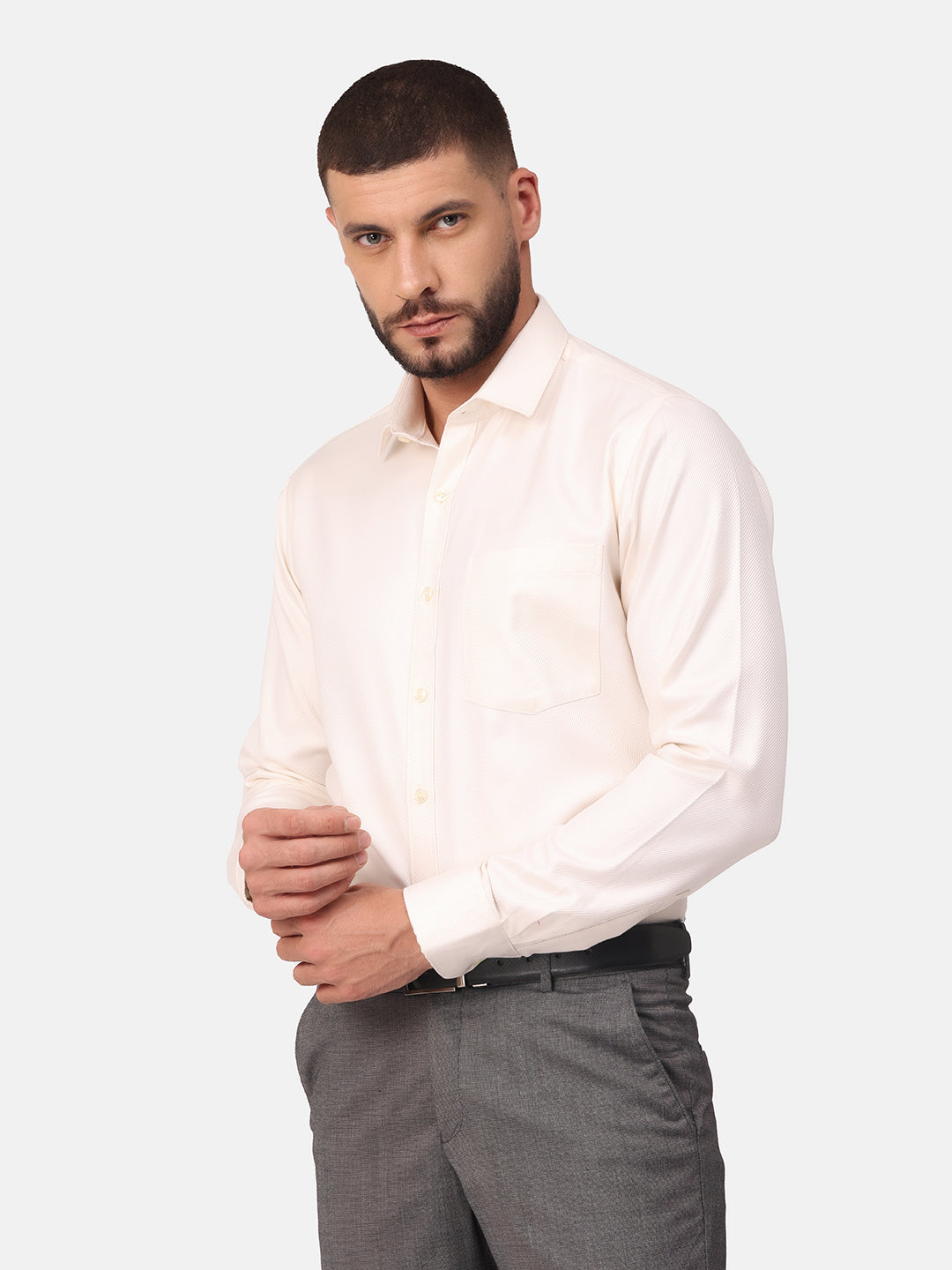 Copperline Men Off White Dobby Formal Shirt Copperline