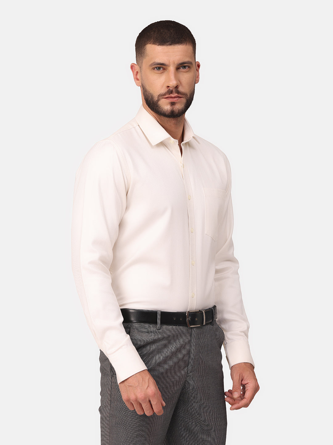 Copperline Men Off White Dobby Formal Shirt Copperline