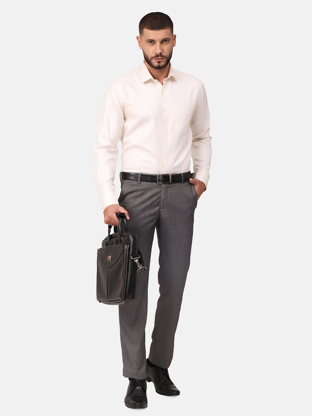 Copperline Men Off White Dobby Formal Shirt Copperline