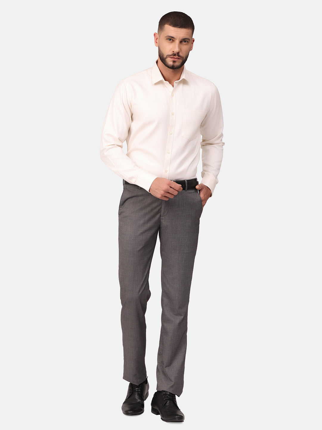 Copperline Men Off White Dobby Formal Shirt Copperline