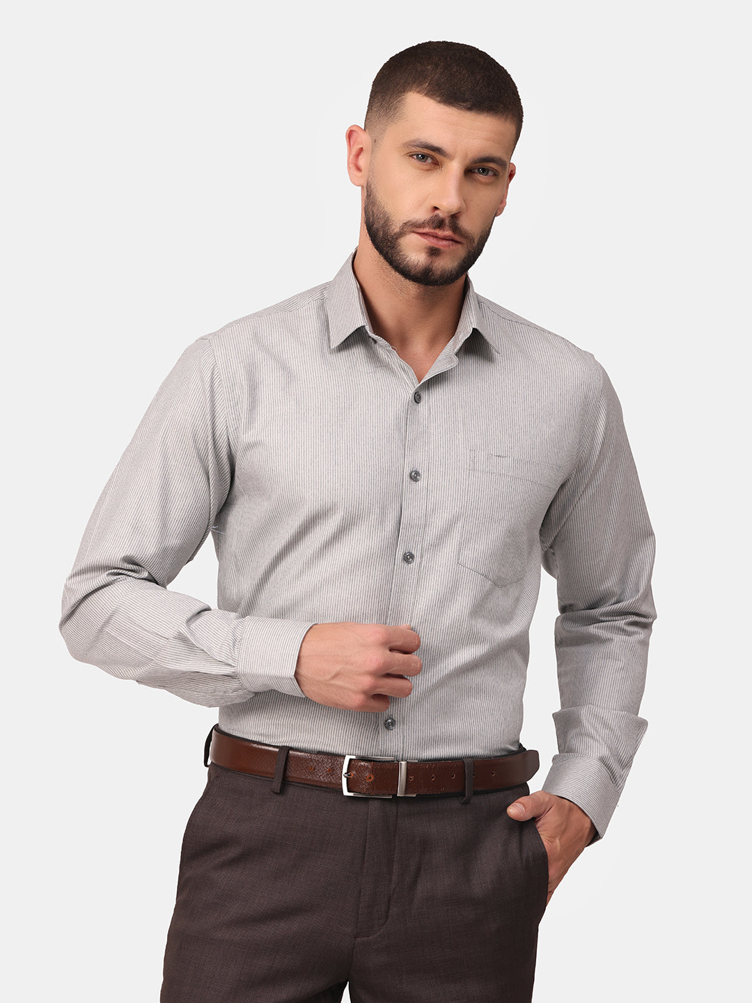 Copperline Men Navy Blue Stripes Formal Shirt Copperline
