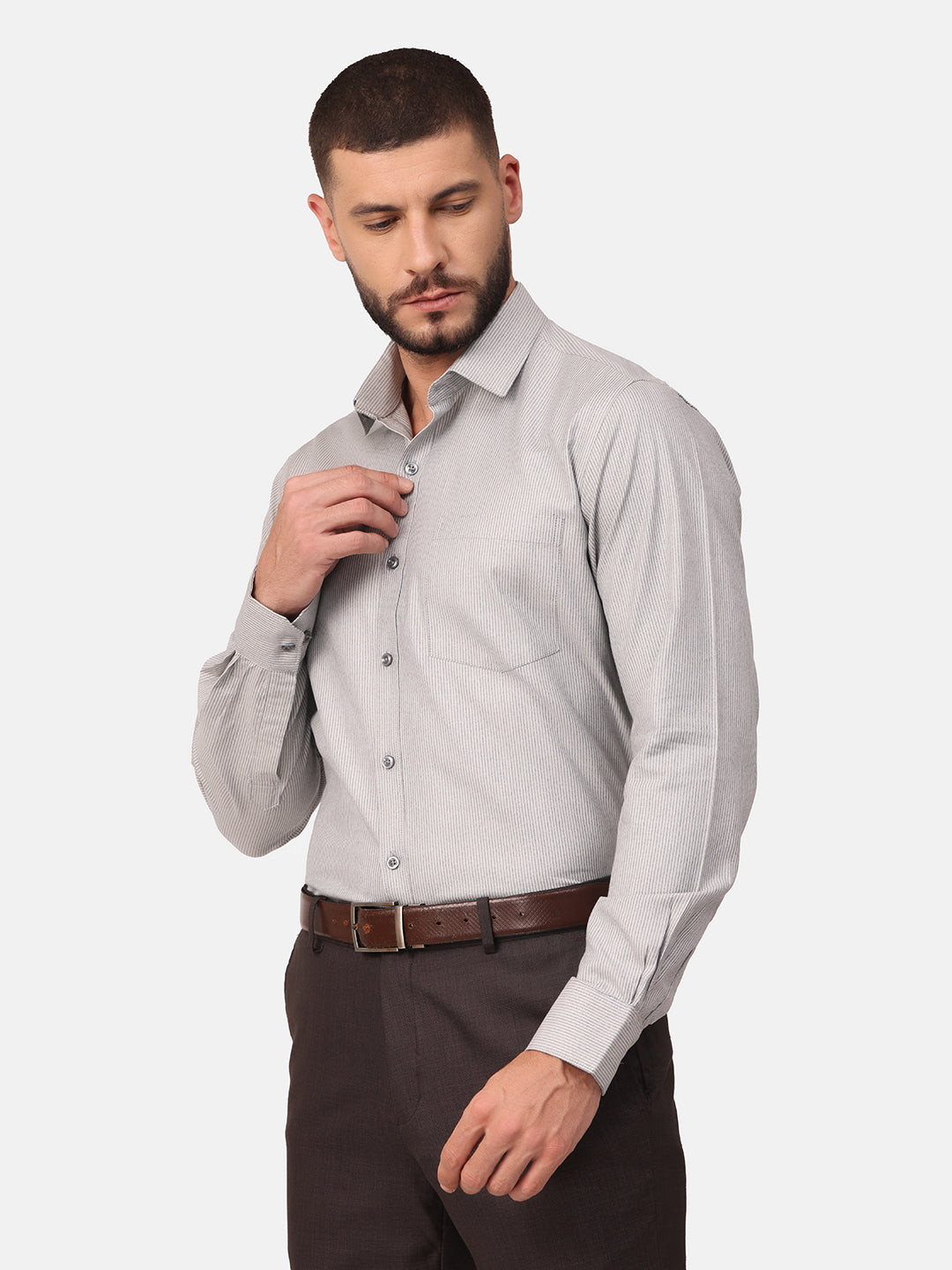 Copperline Men Navy Blue Stripes Formal Shirt Copperline
