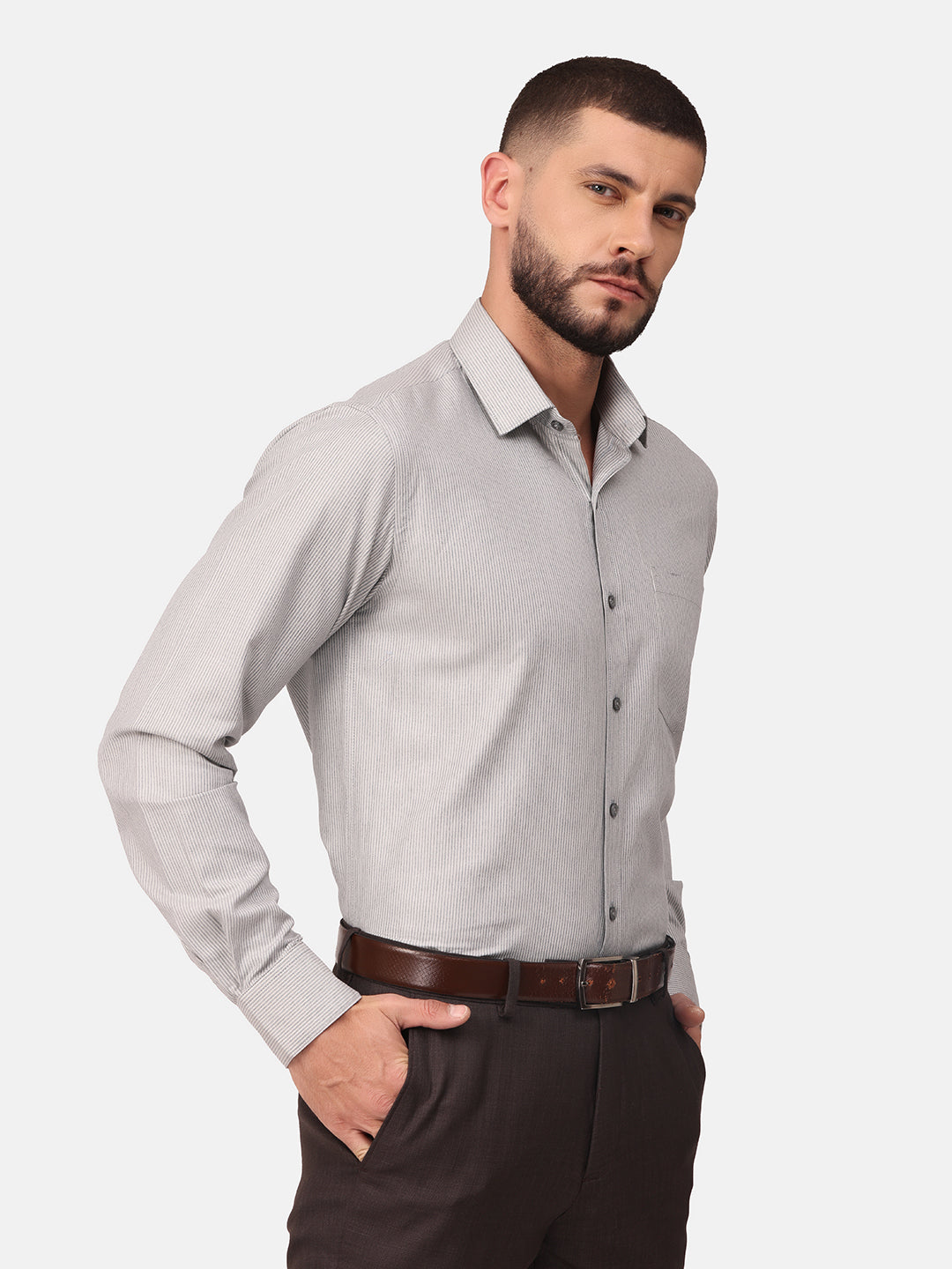 Copperline Men Navy Blue Stripes Formal Shirt Copperline