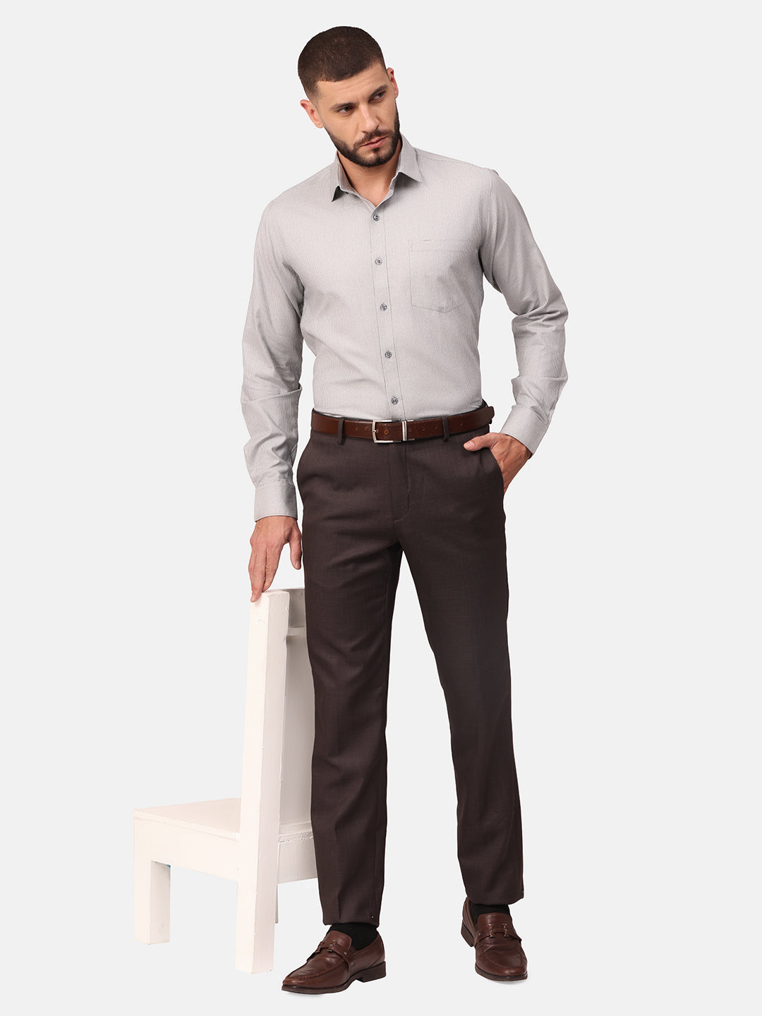 Copperline Men Navy Blue Stripes Formal Shirt Copperline