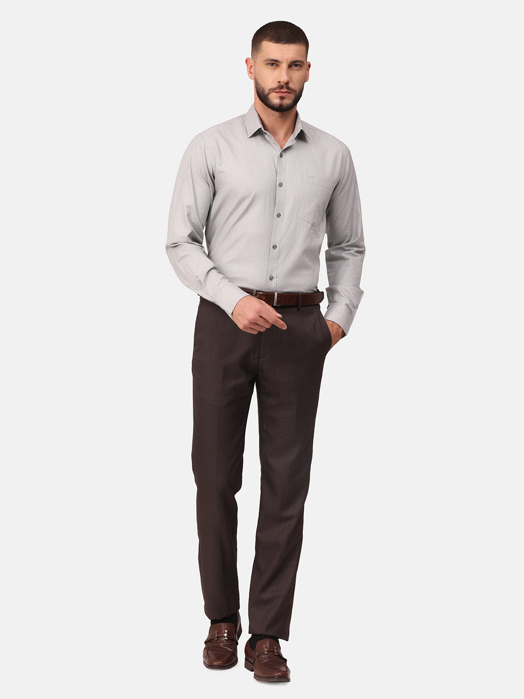 Copperline Men Navy Blue Stripes Formal Shirt Copperline