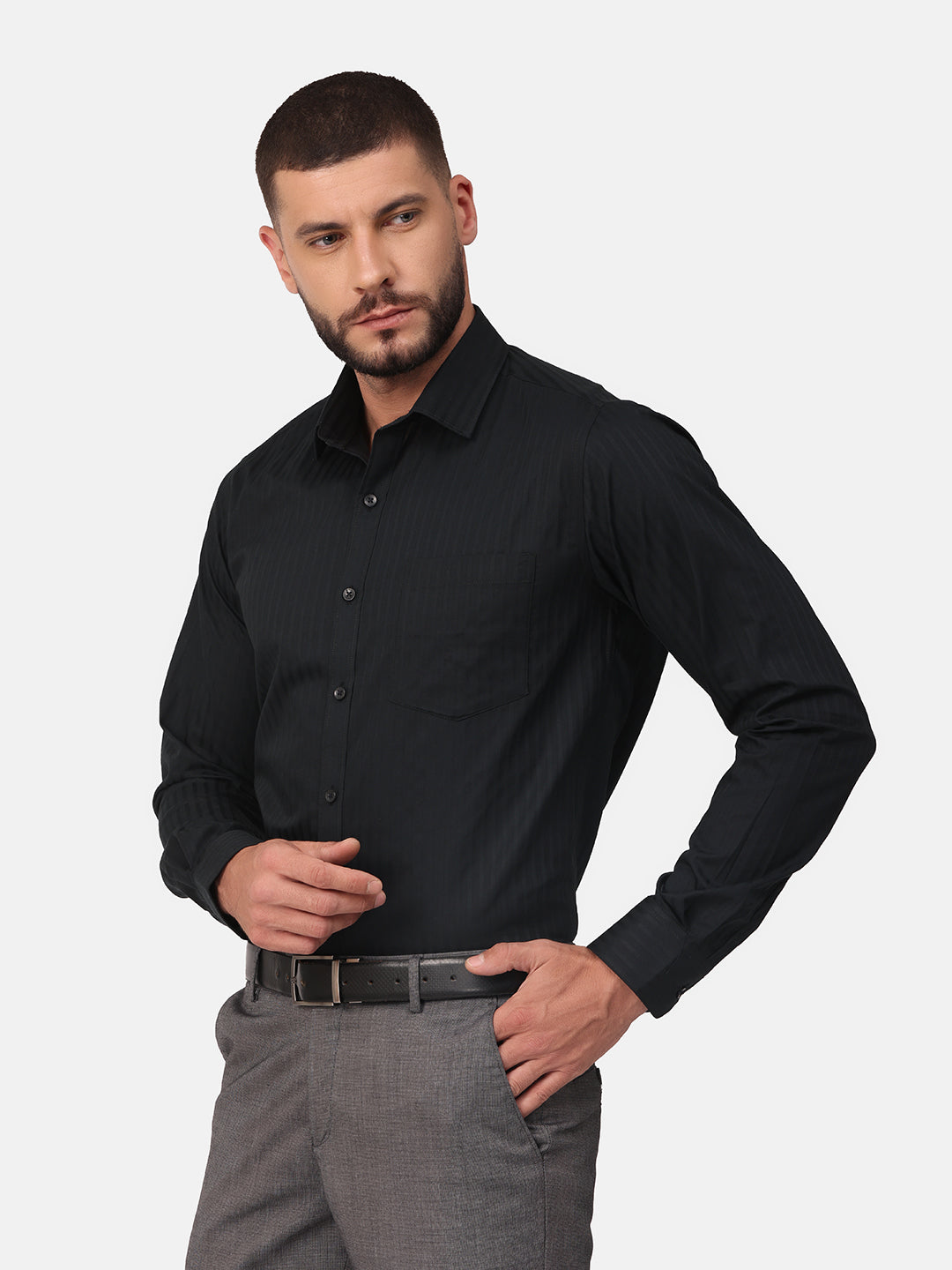 Copperline Men Black Dobby Formal Shirt Copperline