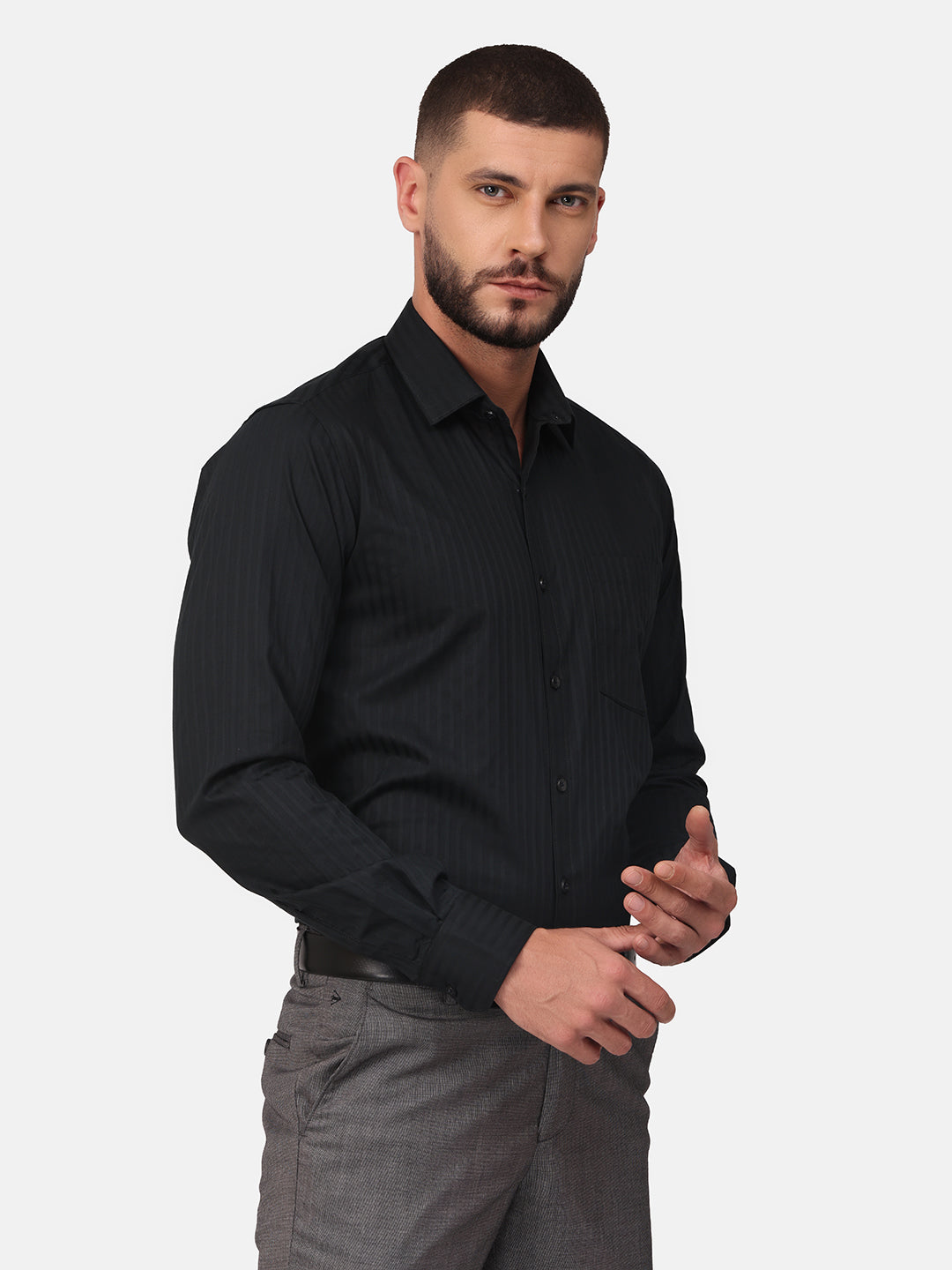 Copperline Men Black Dobby Formal Shirt Copperline