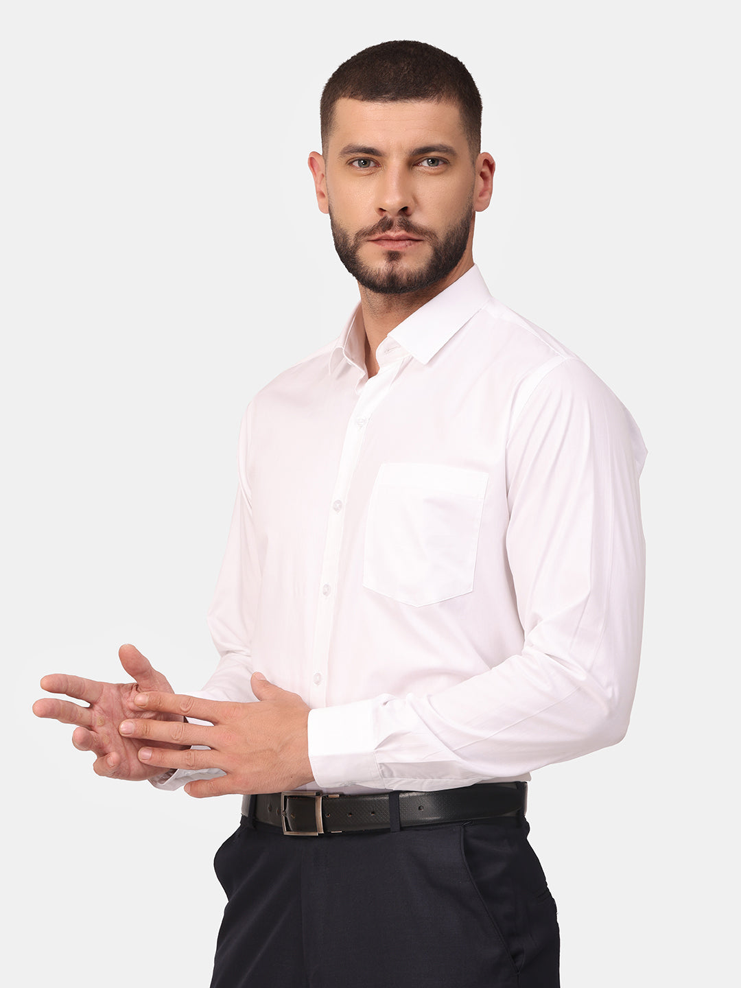 Copperline Men White Solid Formal Shirt Copperline