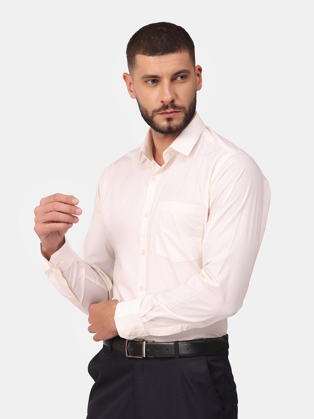 Copperline Men Off White Solid Formal Shirt Copperline