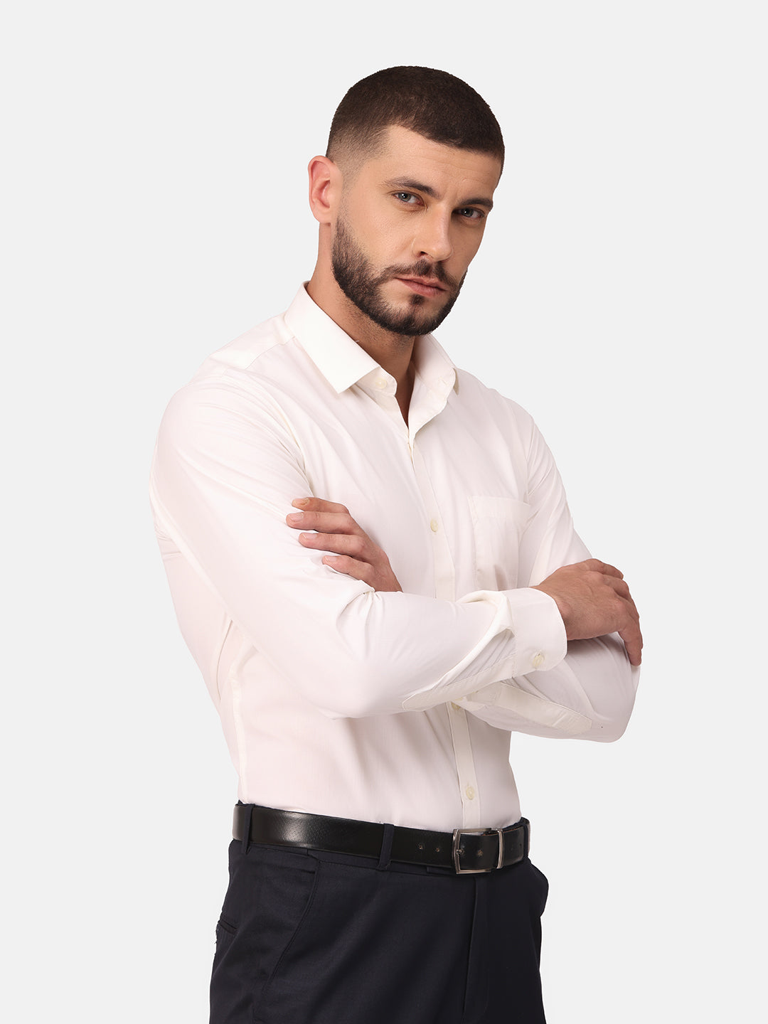 Copperline Men Off White Solid Formal Shirt Copperline