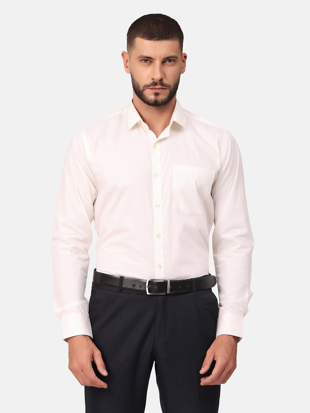 Copperline Men Off White Solid Formal Shirt Copperline
