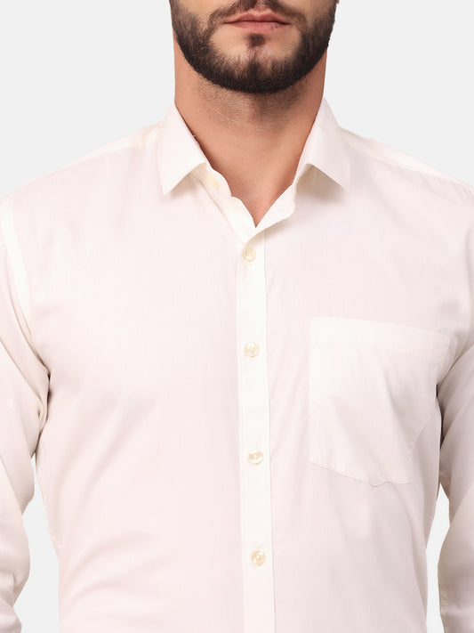Copperline Men Off White Solid Formal Shirt Copperline