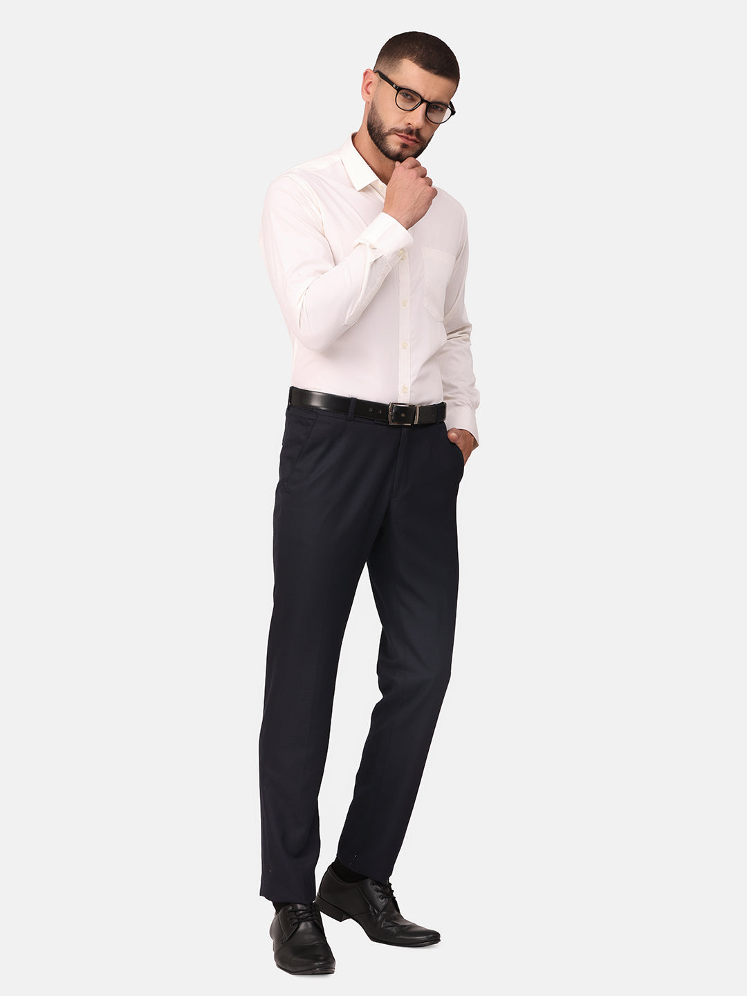 Copperline Men Off White Solid Formal Shirt Copperline