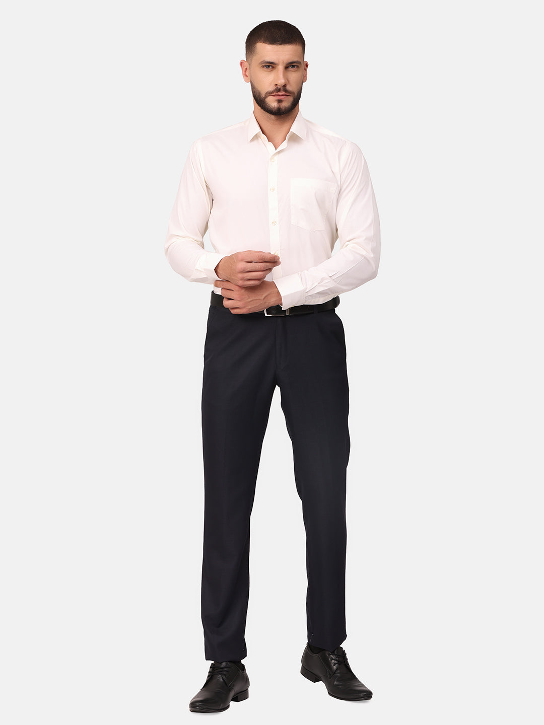 Copperline Men Off White Solid Formal Shirt Copperline