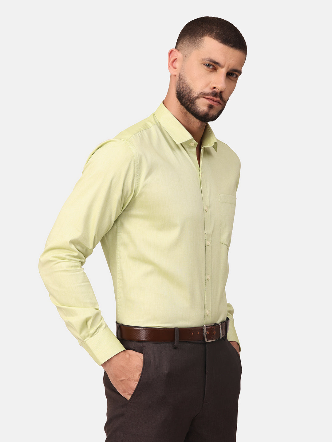 Copperline Men Green Solid Formal Shirt Copperline