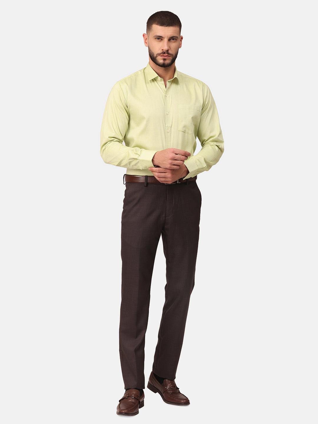 Copperline Men Green Solid Formal Shirt Copperline