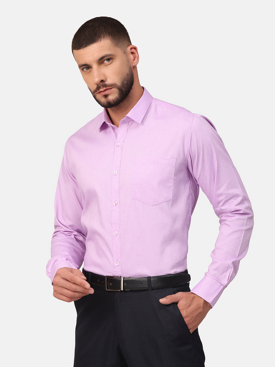 Copperline Men Violet Solid Formal Shirt Copperline