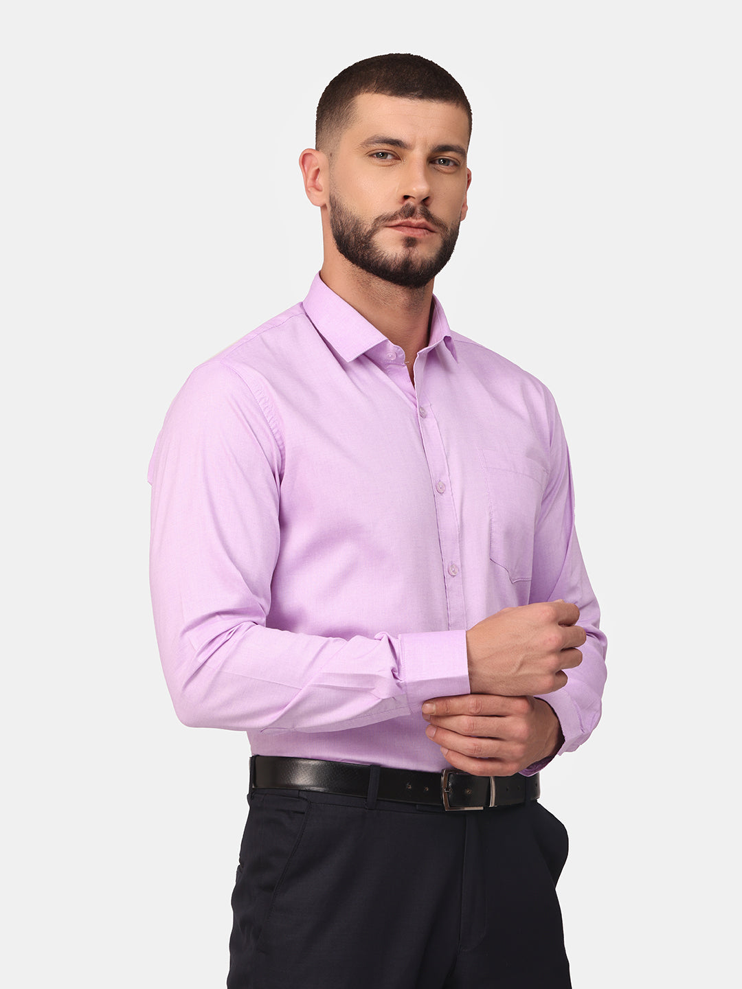 Copperline Men Violet Solid Formal Shirt Copperline