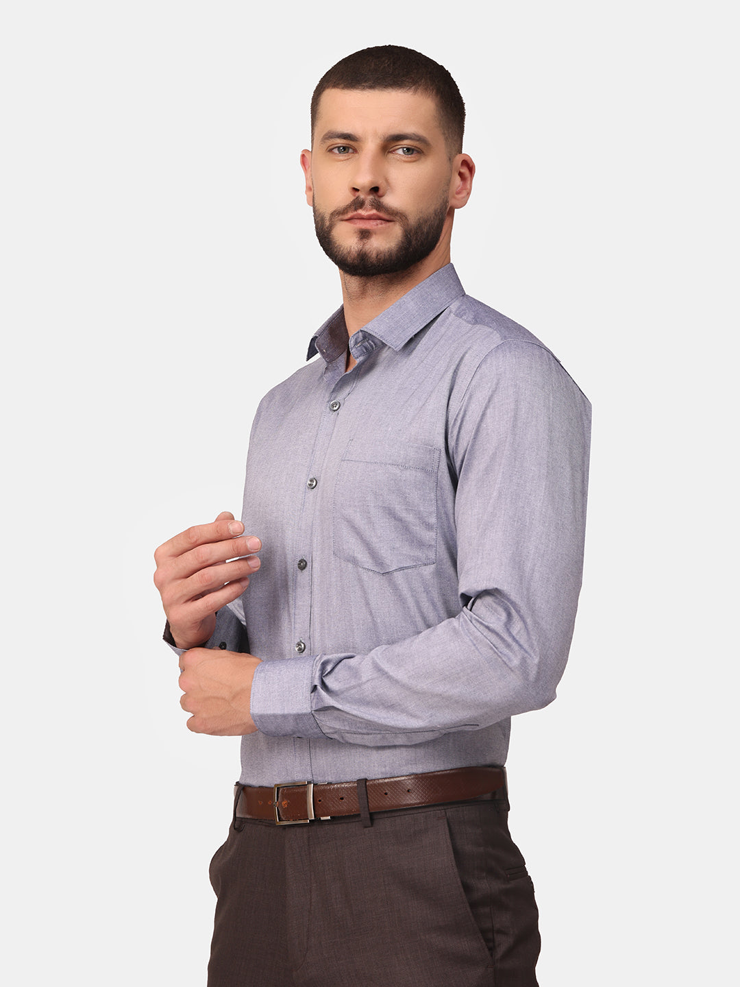Copperline Men Navy Blue Solid Formal Shirt Copperline