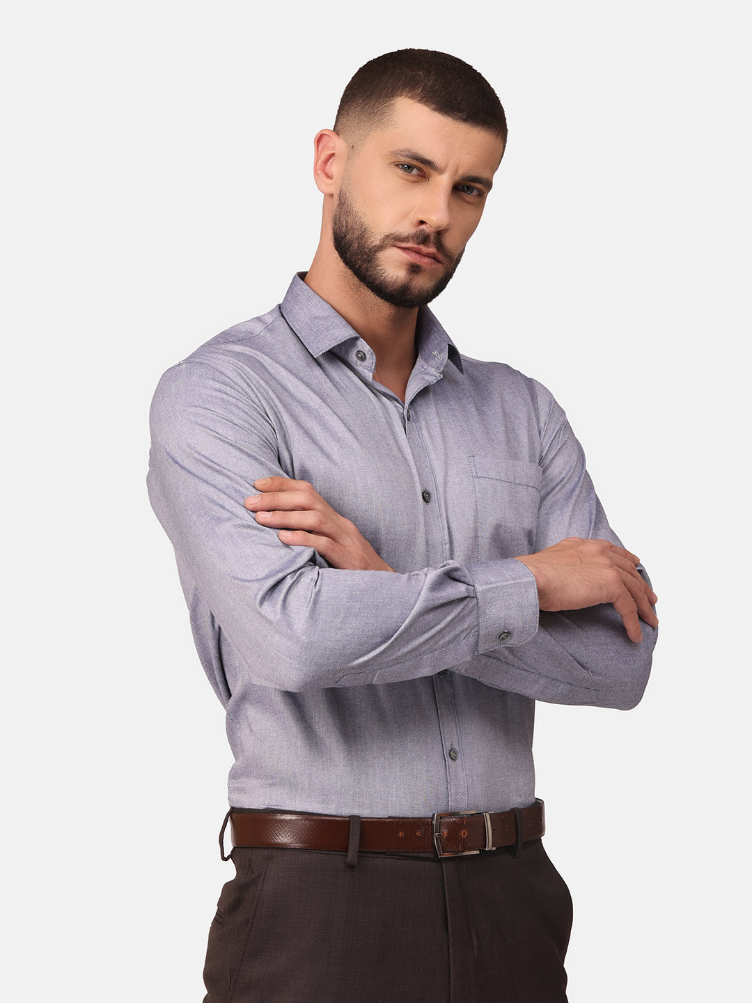 Copperline Men Navy Blue Solid Formal Shirt Copperline