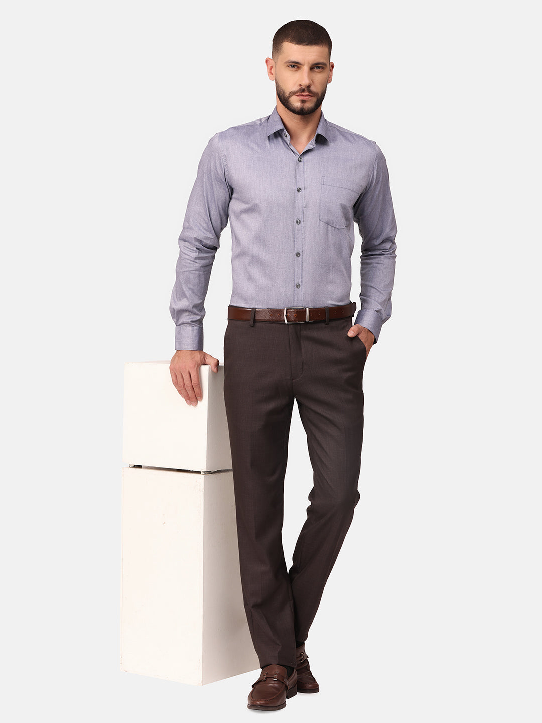 Copperline Men Navy Blue Solid Formal Shirt Copperline