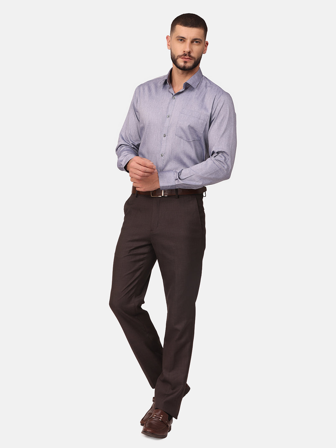 Copperline Men Navy Blue Solid Formal Shirt Copperline